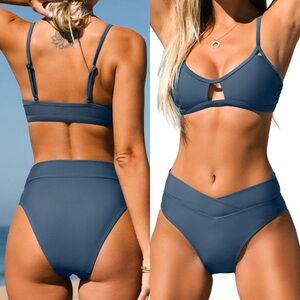 Bikini Set for Women Two Piece Swimsuits Cut Out High Waisted Scoop Neck V Cut‎